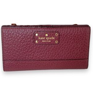 KATE SPADE NEW YORK BAY STREET STACY LEATHER CONTINENTAL WALLET CHERRYWOOD NWOT